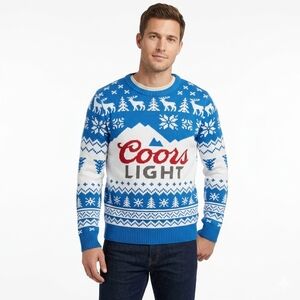 Coors Light Holiday Ugly Christmas Sweater Blue White Festive Mens Size Small